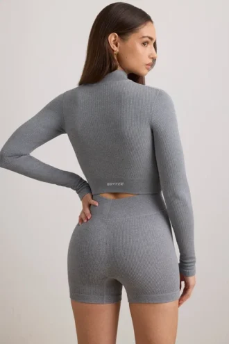 FlexiRib-Cropped-Jacke in Grau meliert
