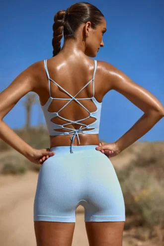 FlexiRib-Shorts mit hoher Taille in Blau