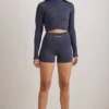 FlexiRib Zip-Up Cropped Jacket in Indigo Slate