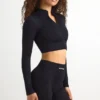FlexiRib Zip-Up Cropped Jacket in Schwarz