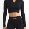 FlexiRib Zip-Up Cropped Jacket in Schwarz