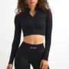 FlexiRib Zip-Up Cropped Jacket in Schwarz