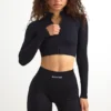 FlexiRib Zip-Up Cropped Jacket in Schwarz
