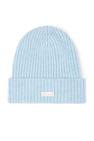 Gerippte Strickmütze in Hellblau