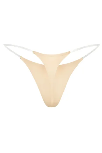 Intimates Nahtloser Strick-String mit transparenten Trägern in Warm Peach