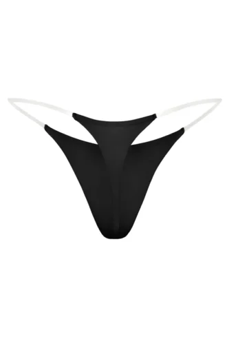 Intimates Seamless Knit Clear Strap Thong in Schwarz