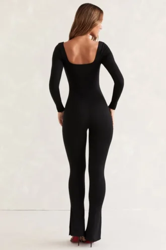Jett Langarm-Jumpsuit mit quadratischem Ausschnitt in Schwarz Jett Langarm-Jumpsuit mit quadratischem Ausschnitt in Schwarz