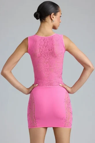 Joni verzierter Minirock mit mittlerer Leibhöhe in Bubblegum-Pink Joni verzierter Minirock mit mittlerer Leibhöhe in Bubblegum-Pink