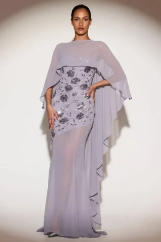 Jovelle transparenter, drapierter Chiffon-Umhang in Lila