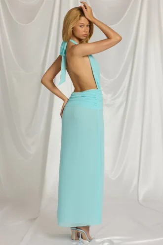 Kaeli Maxikleid mit Neckholder in Aquablau
