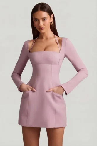 ksenia a linie minikleid mit nadelstreifen in mauve 1 330x495 - Ksenia A-Linie Minikleid mit Nadelstreifen in Mauve