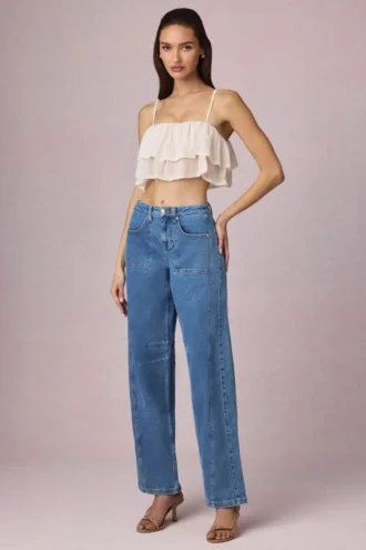 Bobbi Mid-Rise Barrel-Leg Jeans in Mid-Blue Wash
