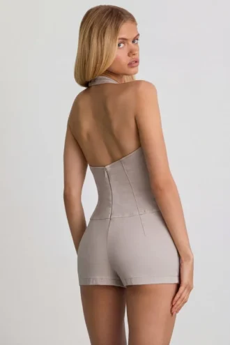 Lalita Playsuit mit Knopfleiste und Neckholder in Ecru