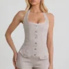 Lalita Playsuit mit Knopfleiste und Neckholder in Ecru Lalita Playsuit mit Knopfleiste und Neckholder in Ecru