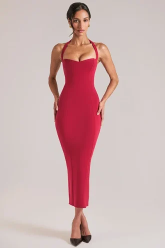 Landen Halterneck Midaxi-Kleid in Kirschrot