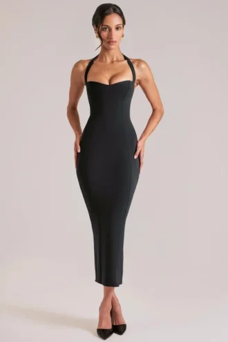 Landen Neckholder-Midaxi-Kleid in Schwarz Landen Neckholder-Midaxi-Kleid in Schwarz