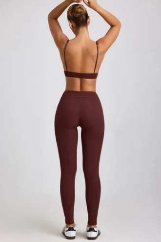 Linnea Petite gerippte Modal-Leggings mit hoher Taille in Espresso