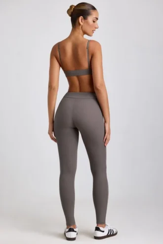 Linnea Petite gerippte Modal-Leggings mit hoher Taille in Grau