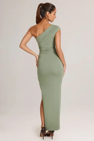 Maude Modal Asymmetrisches Maxikleid mit Rüschen in Salbeigrün Maude Modal Asymmetrisches Maxikleid mit Rüschen in Salbeigrün
