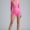 Melody verzierter Cut-Out-Unitard in Bubblegum-Pink