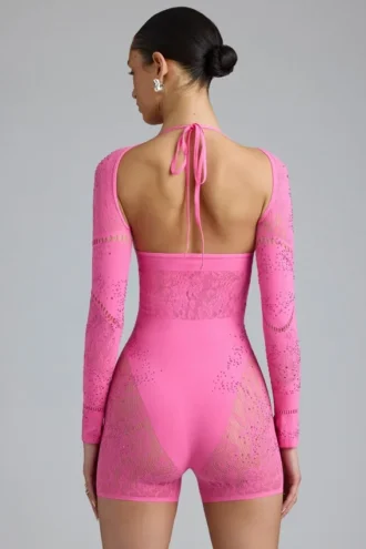 Melody verzierter Cut-Out-Unitard in Bubblegum-Pink