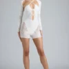 Melody Verzierter Cut-Out-Unitard in Elfenbein