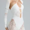 Melody Verzierter Cut-Out-Unitard in Elfenbein