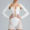 Melody Verzierter Cut-Out-Unitard in Elfenbein