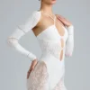 Melody Verzierter Cut-Out-Unitard in Elfenbein