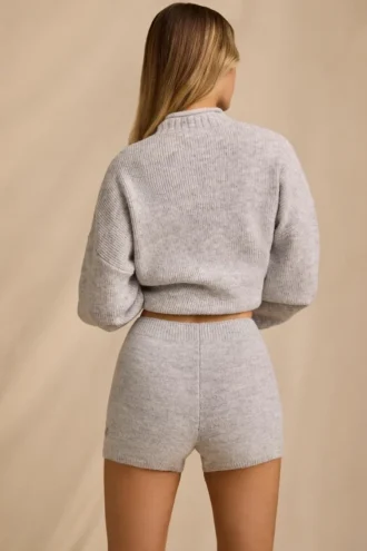 Mini-Shorts aus Strick mit mittlerer Leibhöhe in Eis-Marl