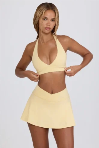 Mini-Skort aus gebürstetem Jersey mit gekreuztem Bund in Lemon Marl Mini-Skort aus gebürstetem Jersey mit gekreuztem Bund in Lemon Marl