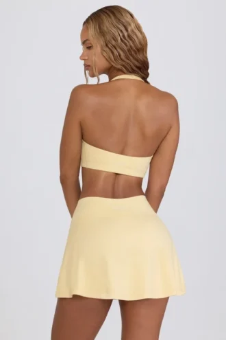 Mini-Skort aus gebürstetem Jersey mit gekreuztem Bund in Lemon Marl Mini-Skort aus gebürstetem Jersey mit gekreuztem Bund in Lemon Marl