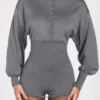 Moya Langarm-Jumpsuit aus feinem Strick in Grau