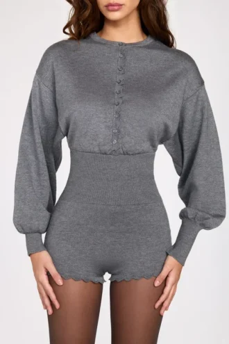 Moya Langarm-Jumpsuit aus feinem Strick in Grau Moya Langarm-Jumpsuit aus feinem Strick in Grau