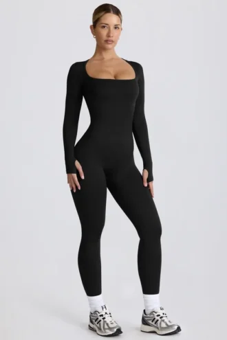 Nahtloser Super Sculpt-Jumpsuit in Schwarz Nahtloser Super Sculpt-Jumpsuit in Schwarz