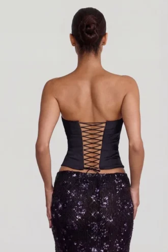 Nevara Embellished Mid-Rise Thigh-Split Maxi Rock in Black Purple Nevara Embellished Mid-Rise Thigh-Split Maxi Rock in Black Purple