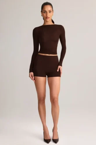 Noor Modal High-Rise Bodycon Mini-Shorts in Schokoladenbraun