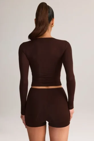Noor Modal High-Rise Bodycon Mini-Shorts in Schokoladenbraun