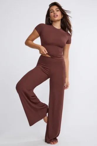 Nour Tall Mid Rise Wide Leg Trouser in Chocolate