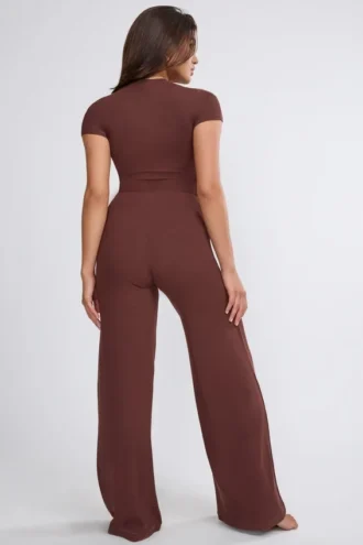 Nour Tall Mid Rise Wide Leg Trouser in Chocolate