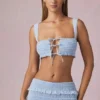 Ottilie Crop-Top mit Rüschen und Bindeband vorne in Powder Blue Ottilie Crop-Top mit Rüschen und Bindeband vorne in Powder Blue
