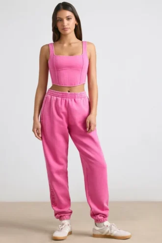 Oversized-Jogginghose aus gebürstetem Jersey in Pink