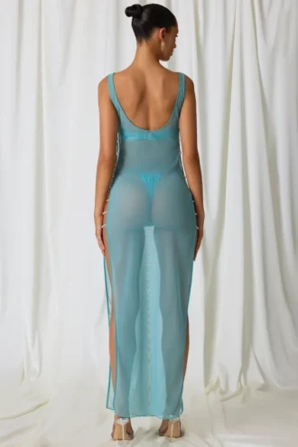 Pacifica Maxikleid mit Perlenverzierung und Cut-outs in Türkis