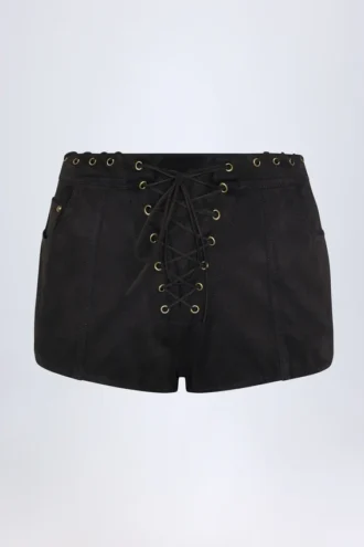 Parva Schnür-Shorts mit mittlerer Leibhöhe in Schwarz