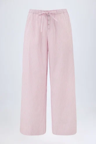 Piran-Hose aus Baumwollpopeline mit weitem Bein in rosa Streifen