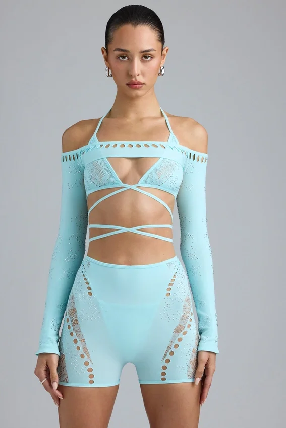 Pixie Embellished Cropped Shrug in Eisblau Pixie Embellished Cropped Shrug in Eisblau