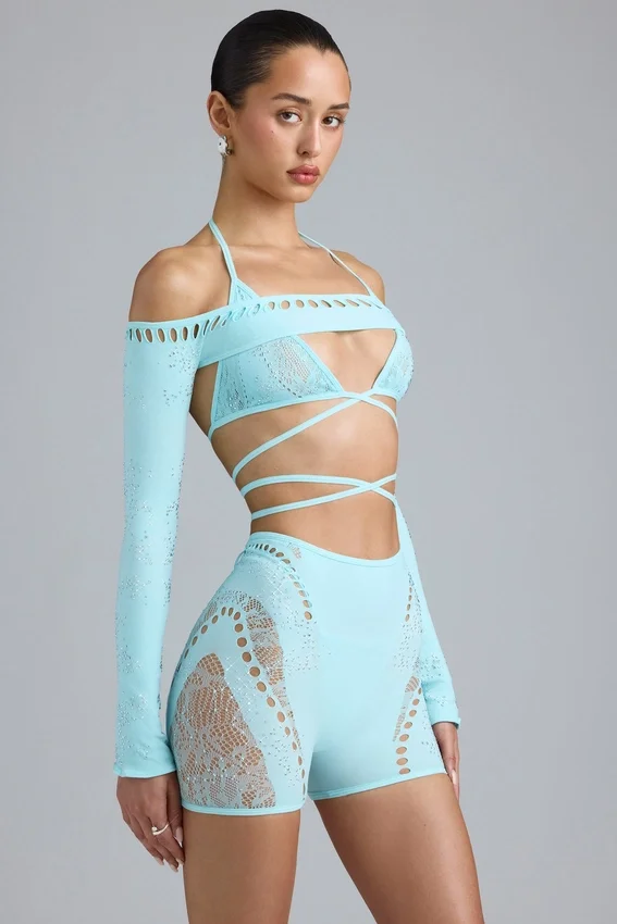 Pixie Embellished Cropped Shrug in Eisblau Pixie Embellished Cropped Shrug in Eisblau
