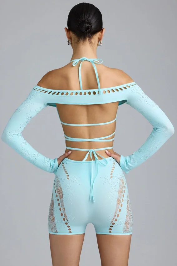 Pixie Embellished Cropped Shrug in Eisblau Pixie Embellished Cropped Shrug in Eisblau