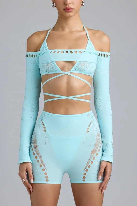 Pixie Embellished Cropped Shrug in Eisblau Pixie Embellished Cropped Shrug in Eisblau