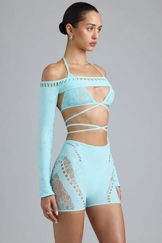 Pixie Embellished Cropped Shrug in Eisblau Pixie Embellished Cropped Shrug in Eisblau